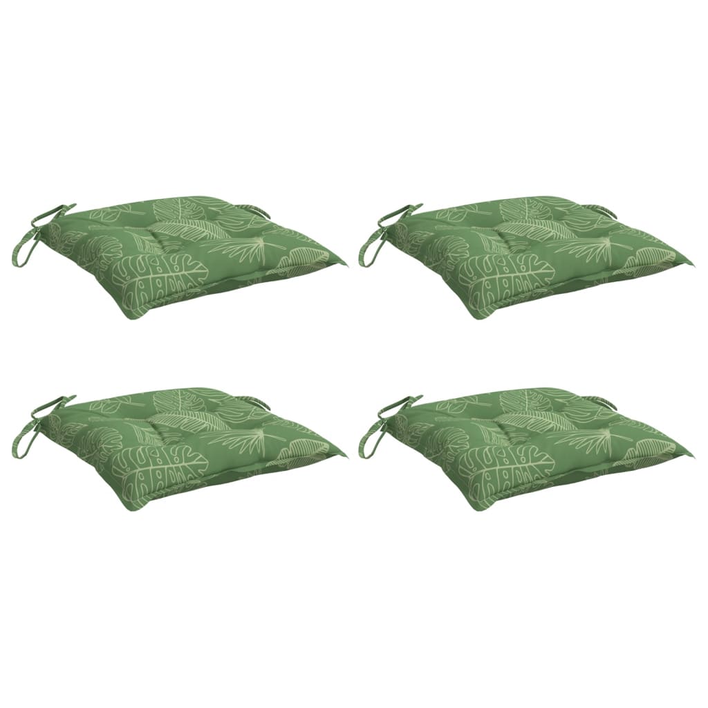 vidaXL Stoelkussens 4 st bladpatroon 40x40x7 cm stof groen, foto 2