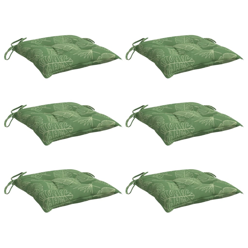 vidaXL Stoelkussens 6 st bladpatroon 40x40x7 cm stof groen, foto 2
