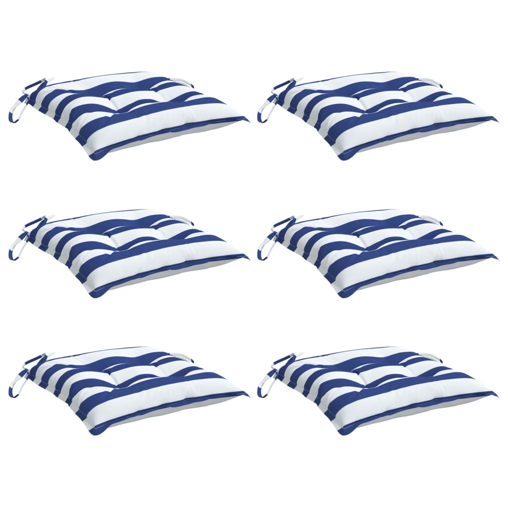 vidaXL Stoelkussens 6 st 50x50x7 cm stof gestreept wit en blauw, foto 2