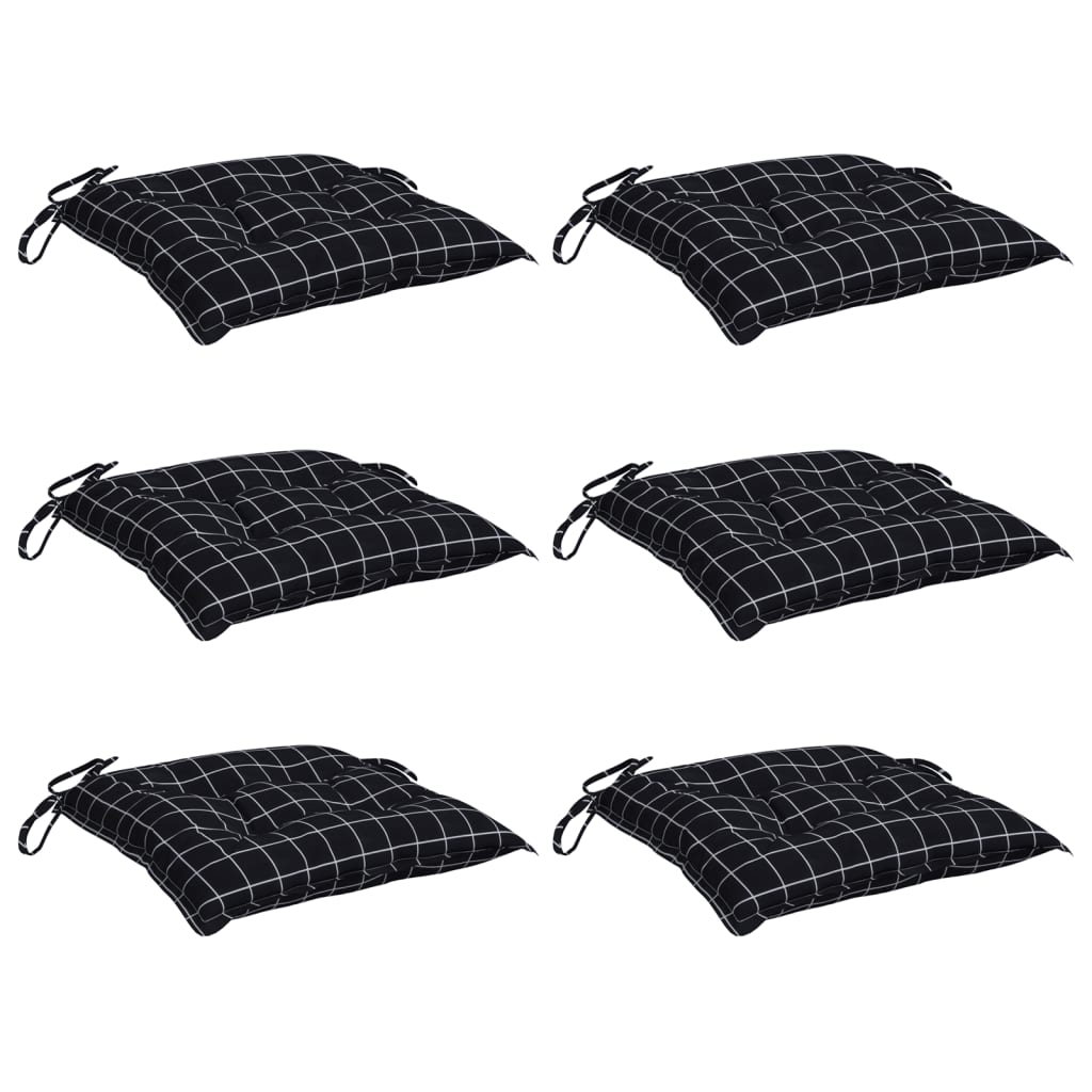 vidaXL Stoelkussens 6 st 50x50x7 cm stof ruitpatroon zwart, foto 2
