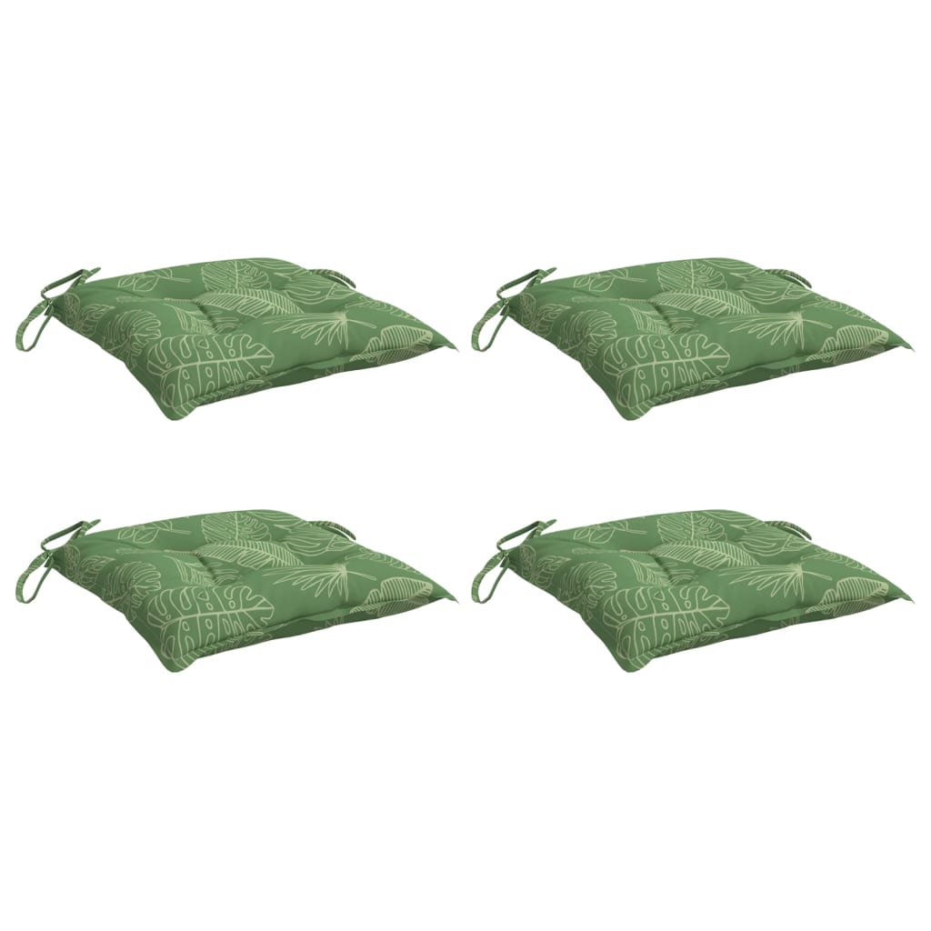 vidaXL Stoelkussens 4 st bladpatroon 50x50x7 cm stof groen, foto 2