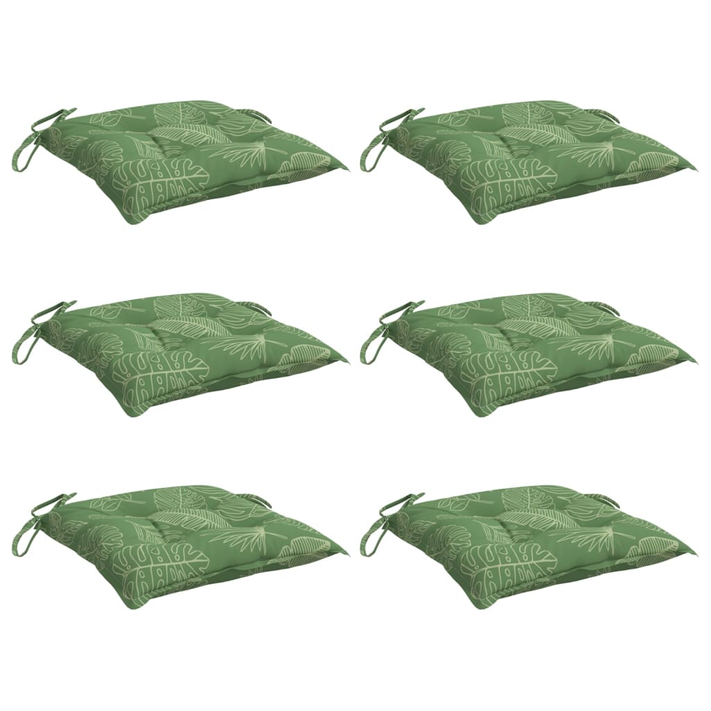 vidaXL Stoelkussens 6 st bladpatroon 50x50x7 cm stof groen, foto 2