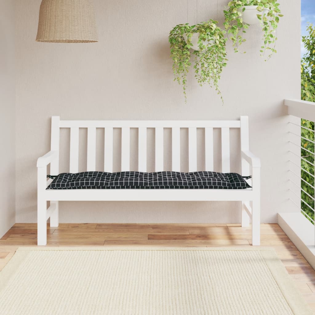 vidaXL Almofadão para banco 150x50x7 cm tecido padrão xadrez preto