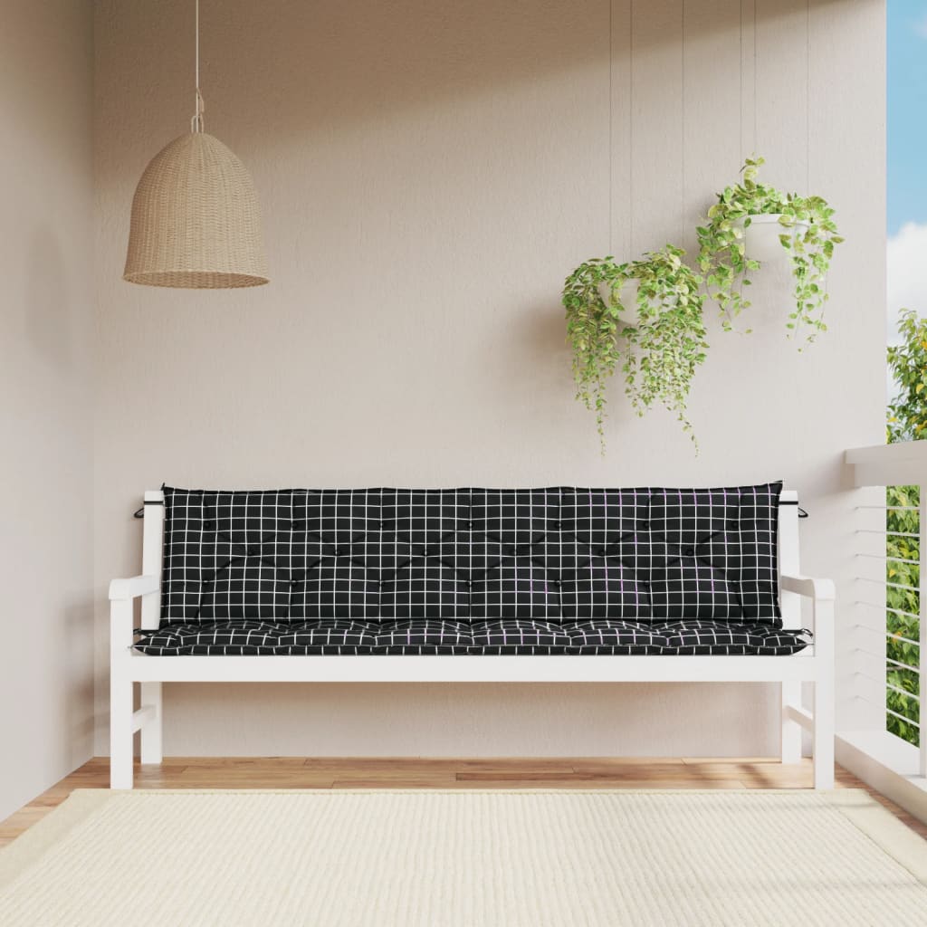 vidaXL Pernă bancă de grădină, negru carouri, 200x50x7 cm, textil