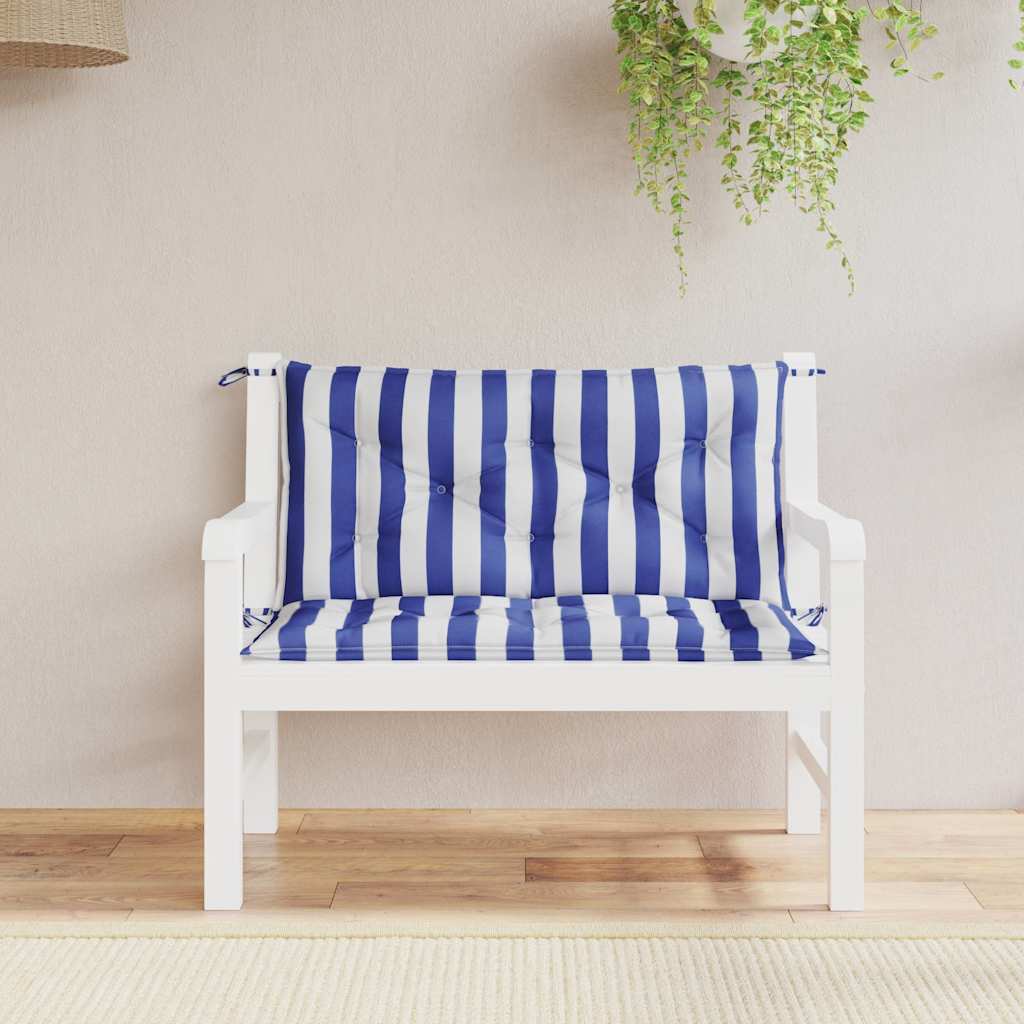 vidaXL Tuinbankkussens 2 st gestreept 100x50x7 cm stof wit en blauw afbeelding