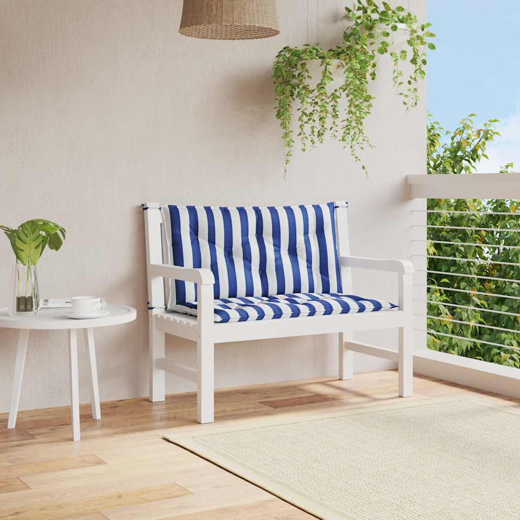 vidaXL Gartenbank-Auflagen 2 Stk. Blau&Weiß Gestreift 100x50x7cm Stoff