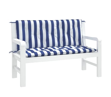 vidaXL Tuinbankkussens 2 st gestreept 120x50x7 cm stof wit en blauw