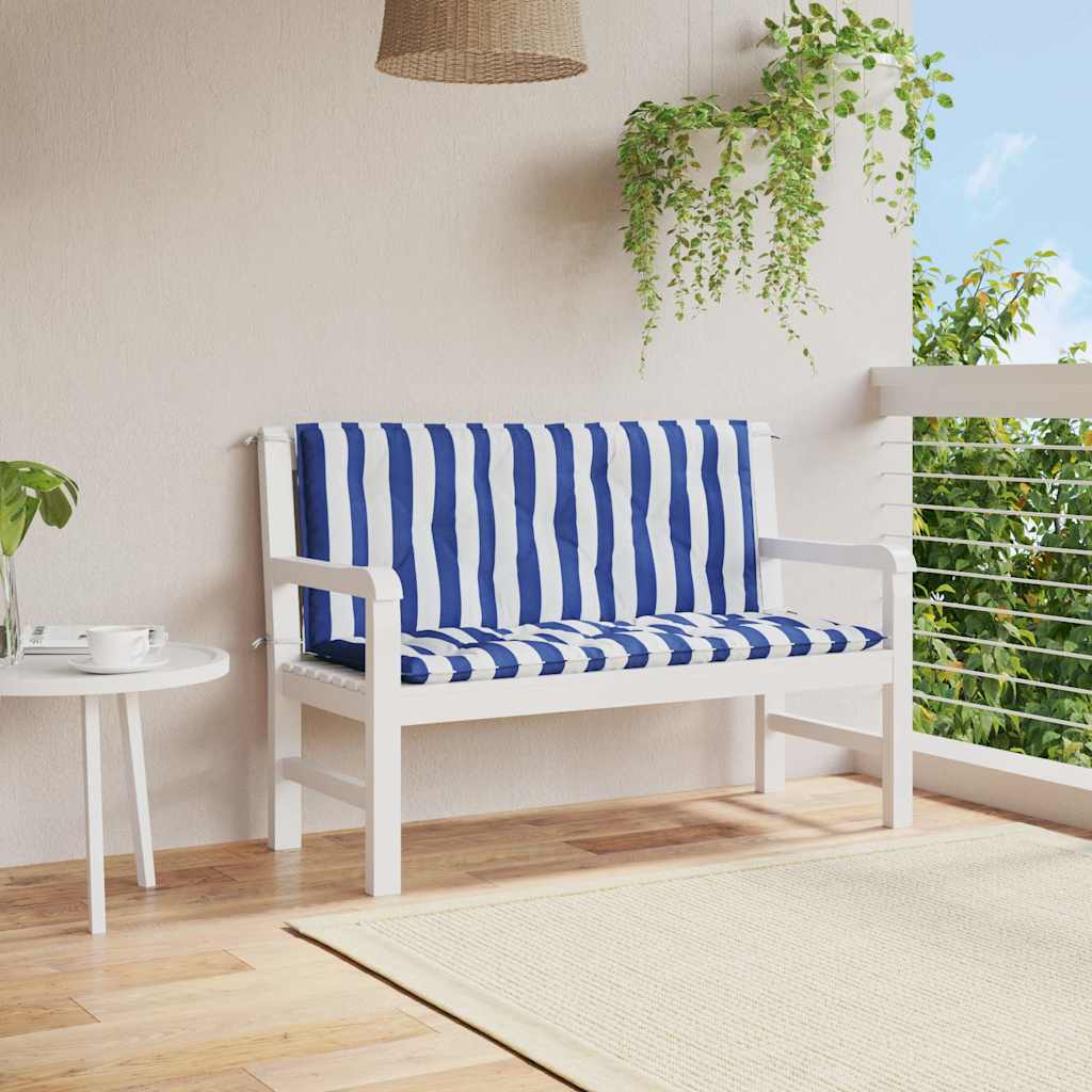 vidaXL Gartenbank-Auflagen 2 Stk. Blau&Weiß Gestreift 120x50x7cm Stoff