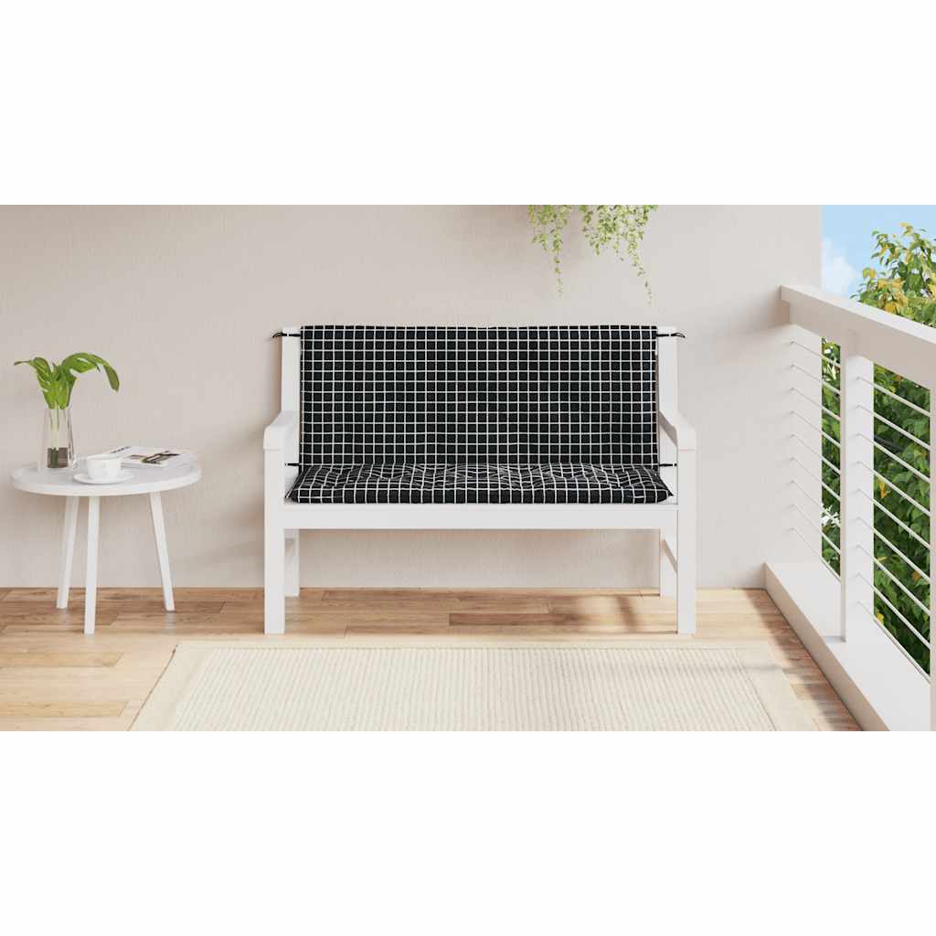 vidaXL Tuinbankkussens 2 st ruitpatroon 120x50x7 cm stof zwart afbeelding