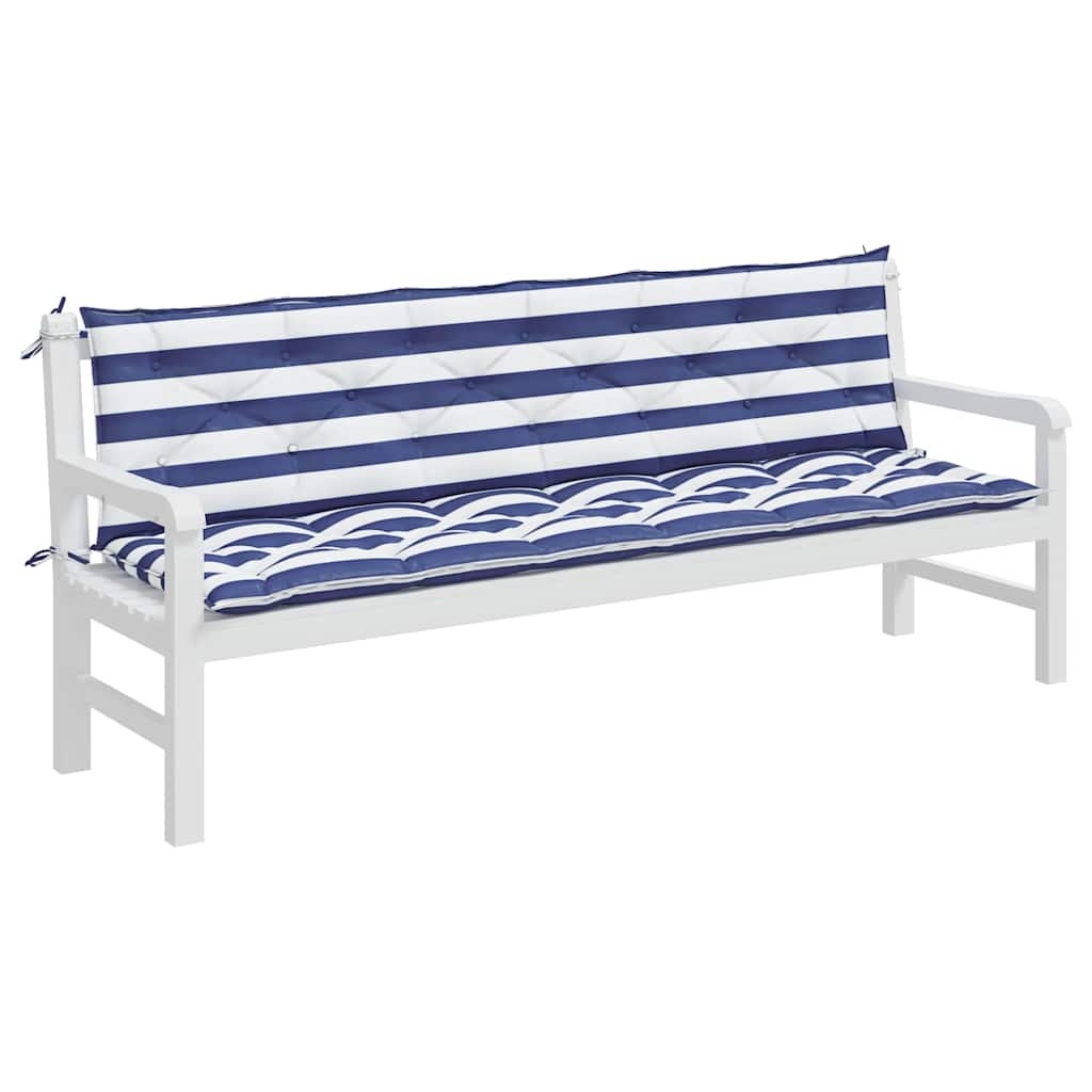 vidaXL Tuinbankkussens 2 st gestreept 200x50x7 cm stof wit en blauw afbeelding