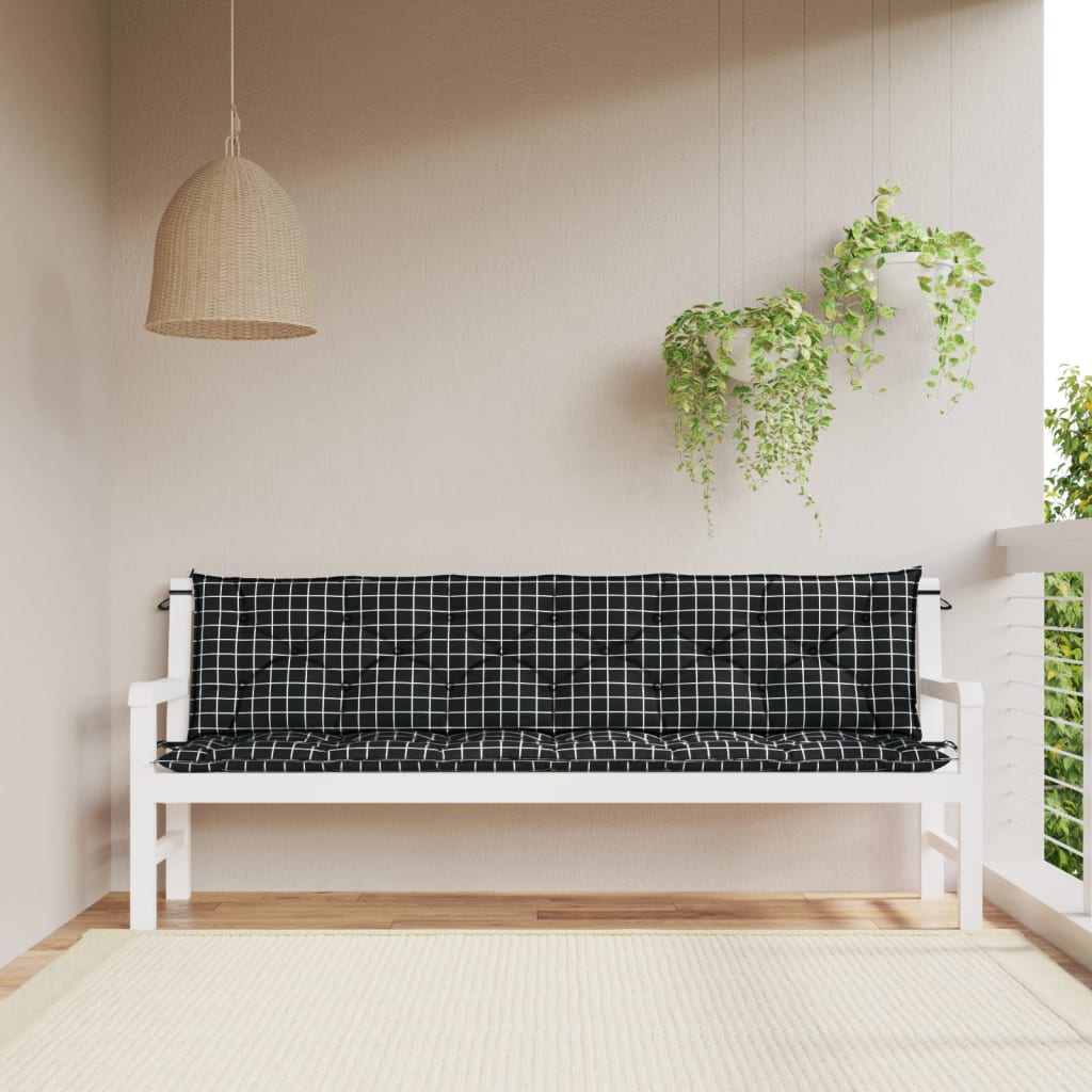 Vidaxl Perne Banca De Gradina 2 Buc, Negru, 200x50x7cm Carouri Textil