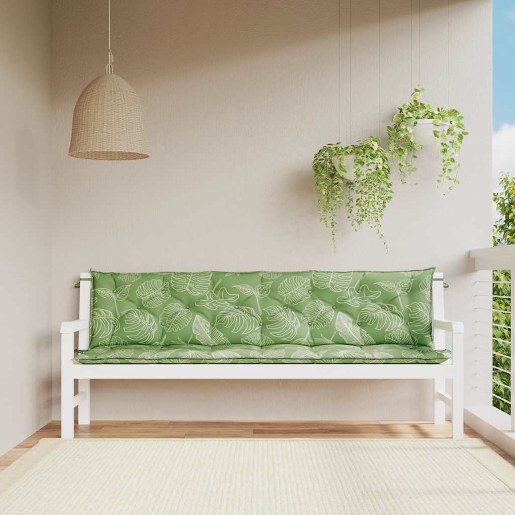 vidaXL Tuinbankkussens 2 st bladpatroon 200x50x7 cm stof afbeelding