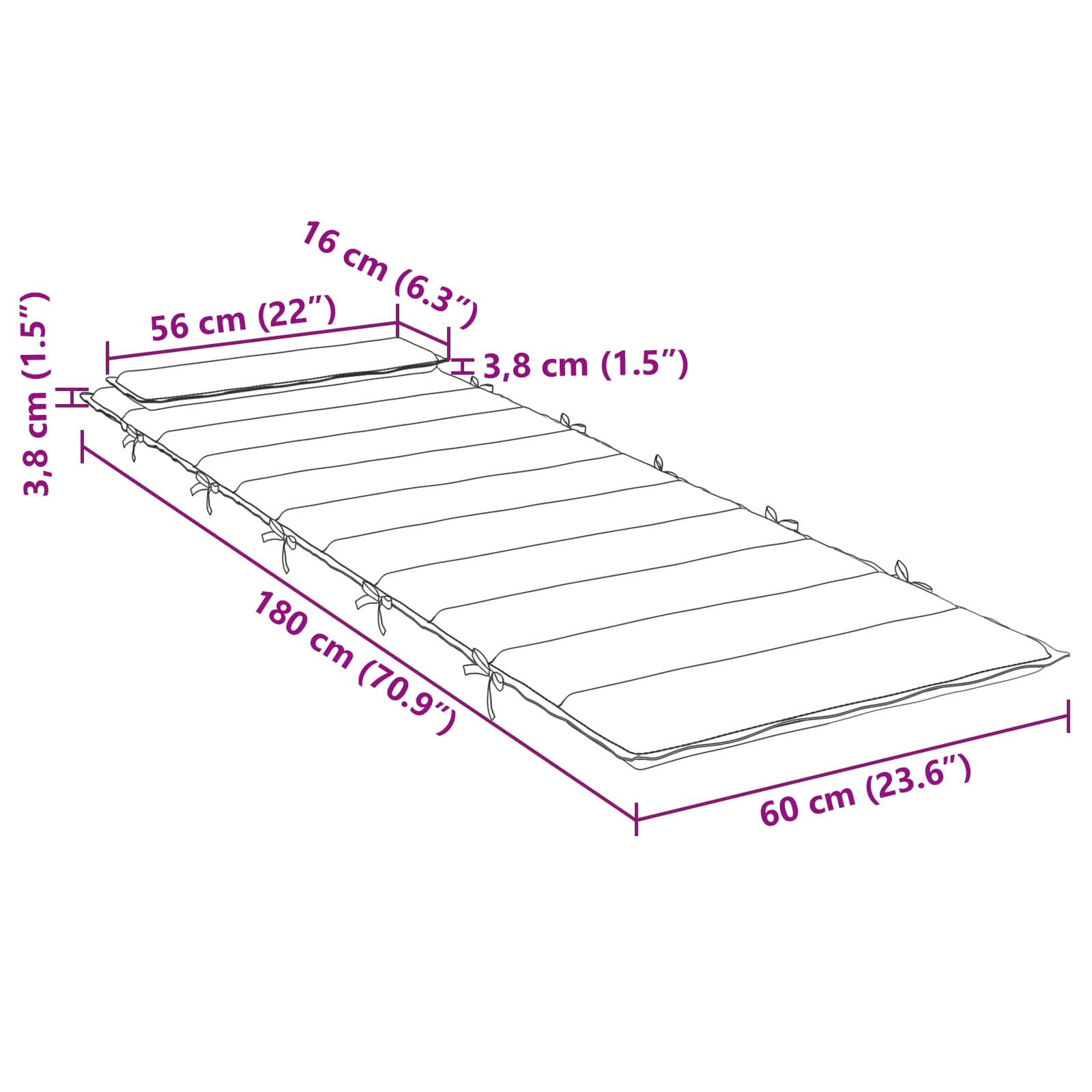 Blazina za sončno ležalnik Roza 178 x 60 x 4 cm Oxford tkanina - slika 8