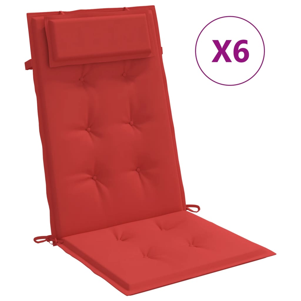  Podušky na stoličky s vysokým operadlom 6 ks červené látka