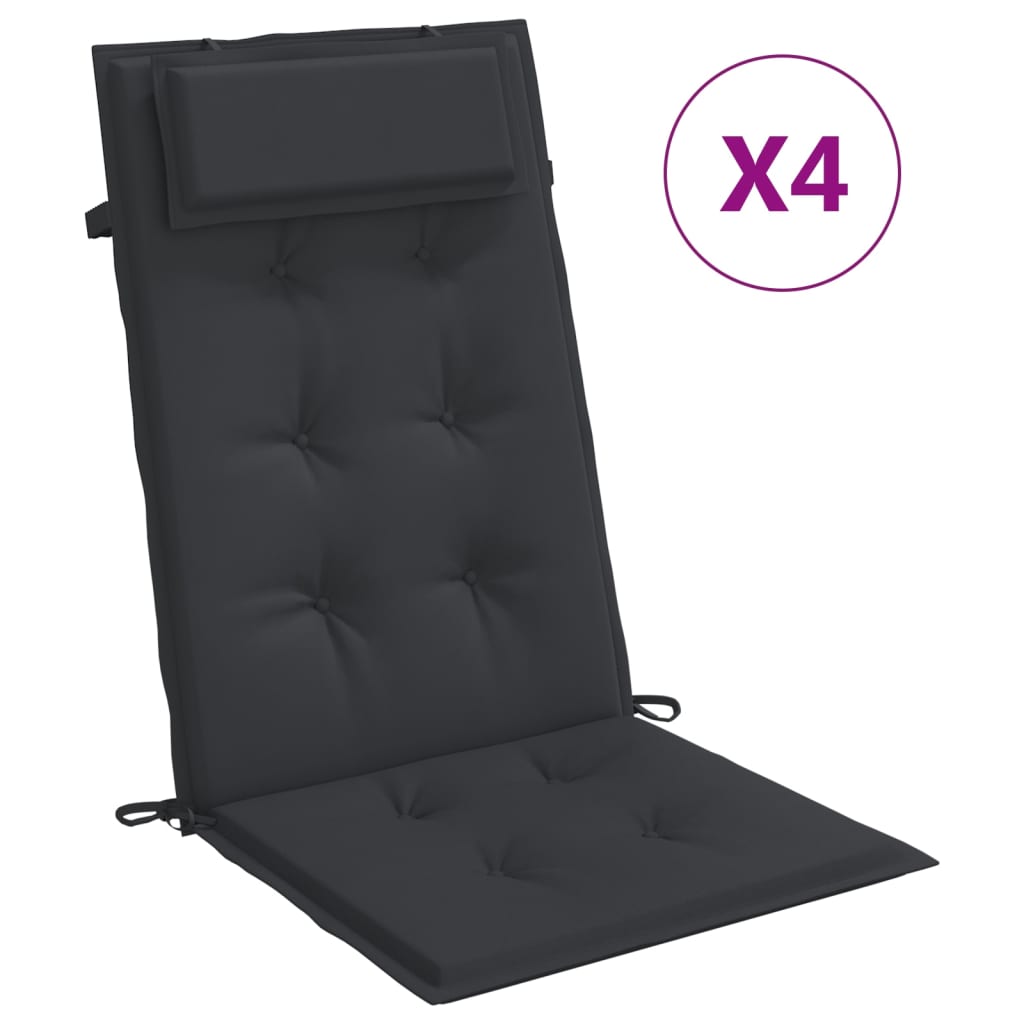  Podušky na stoličky s vysokým operadlom 4 ks čierne látka