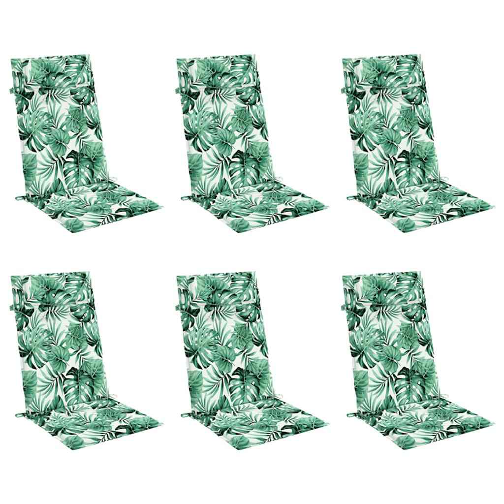vidaXL Stoelkussens 6 st hoge rug bladpatroon oxford stof groen, foto 2