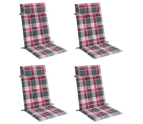 vidaXL Coussins de chaise &agrave; dossier haut lot de 4 carreaux rouge