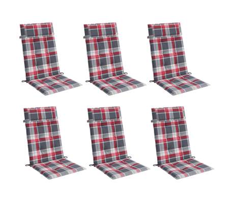 vidaXL k&otilde;rge seljatoega toolipadjad 6 tk, punane ruudumuster, kangas