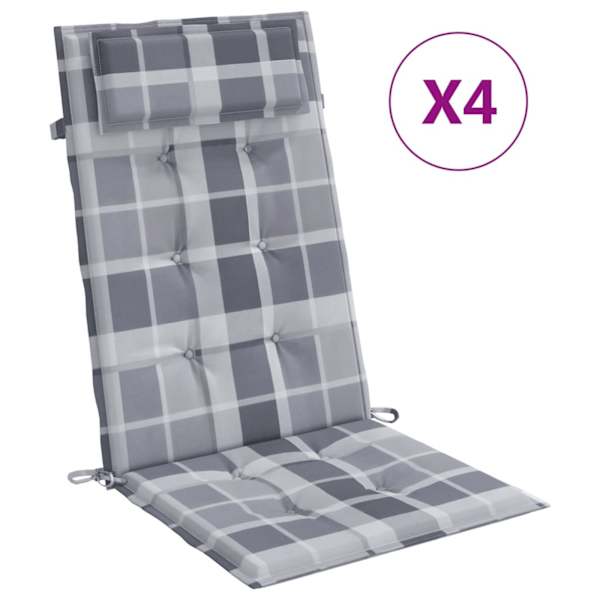 vidaXL k&otilde;rge seljatoega toolipadjad 4 tk, hall ruudumuster, kangas