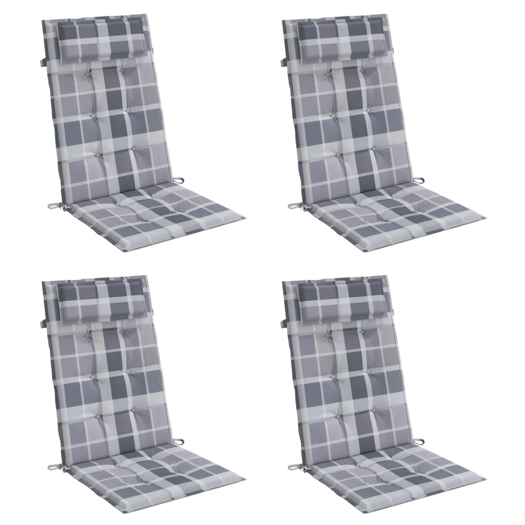 vidaXL Coussins de chaise à dossier haut lot de 4 carreaux gris