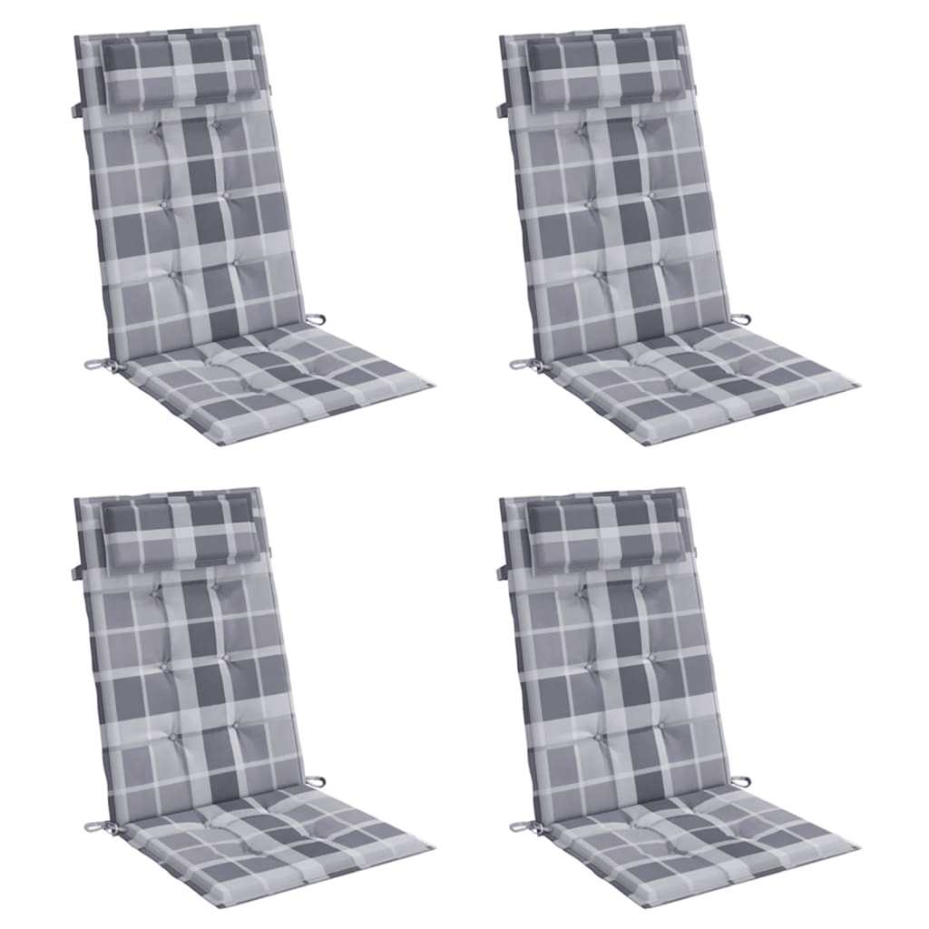 vidaXL Stoelkussens 4 st hoge rug ruitpatroon oxford stof grijs afbeelding