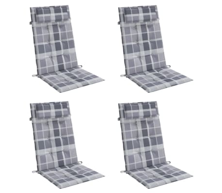 vidaXL Cojines de silla respaldo alto 4 uds tela Oxford a cuadros gris