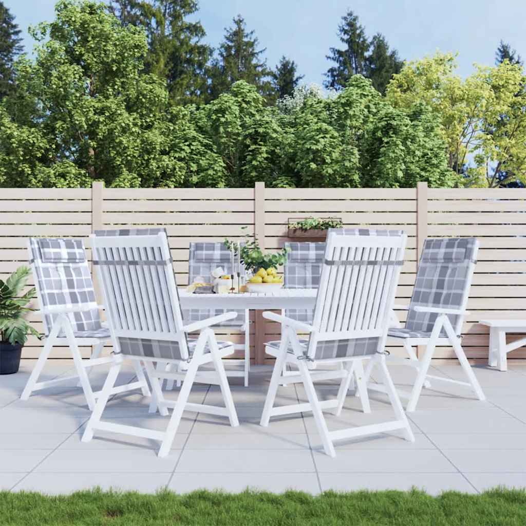 vidaXL Hochlehner-Auflagen 6 Stk. Grau Karomuster Oxford-Gewebe