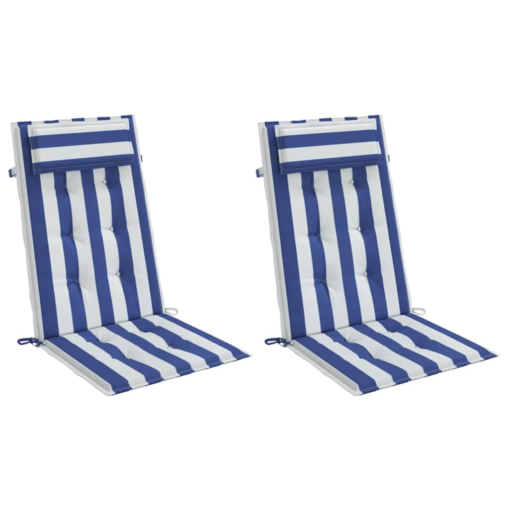 Възглавници за столове с облегалки 2 бр синьо-бели Оксфорд плат