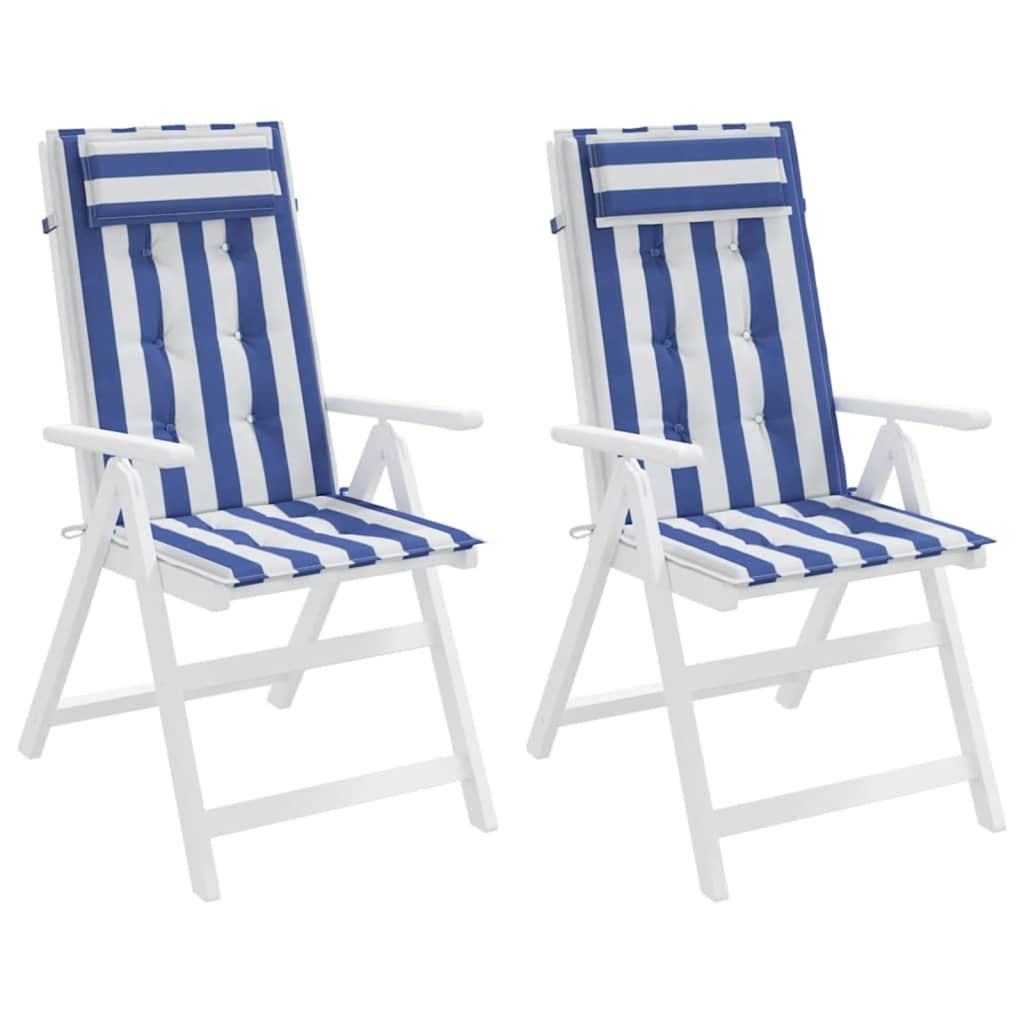 Възглавници за столове с облегалки 2 бр синьо-бели Оксфорд плат