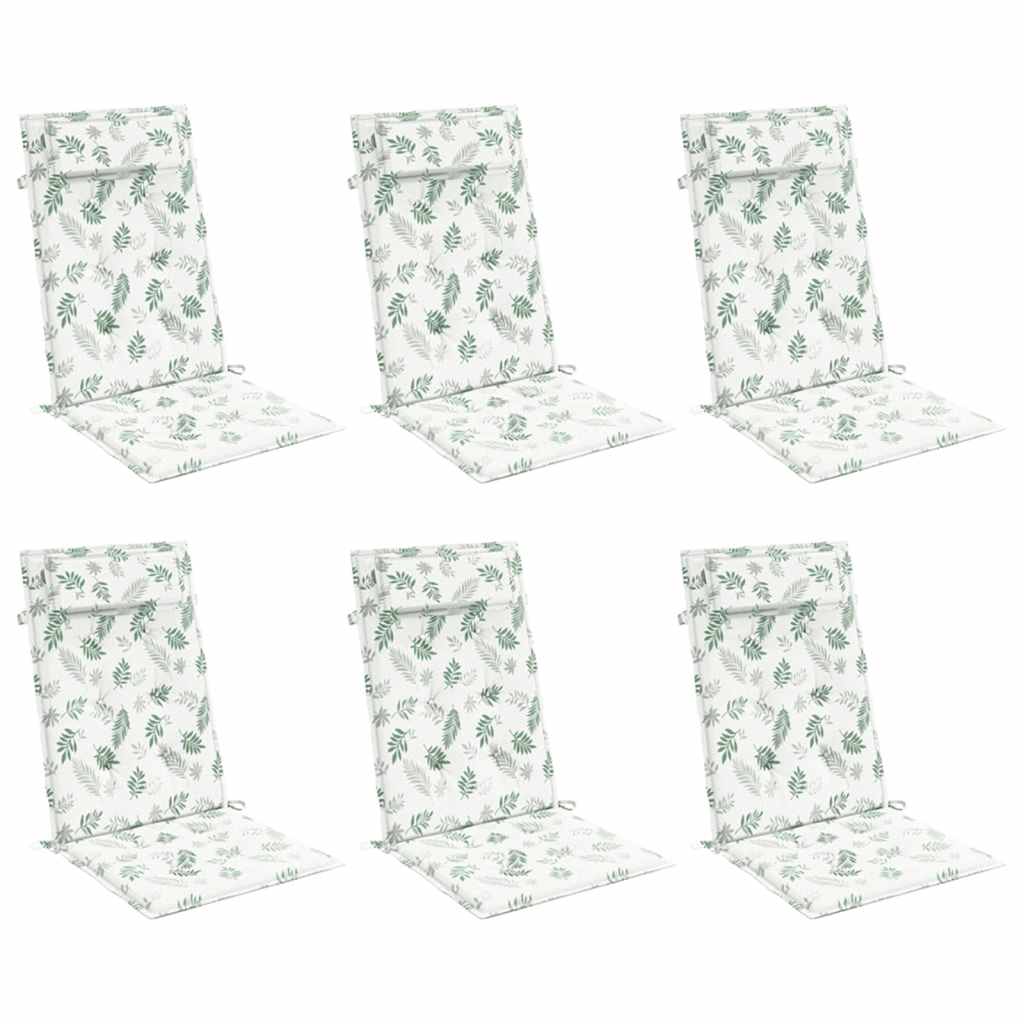 vidaXL Stoelkussens 6 st hoge rug bladpatroon oxford stof afbeelding