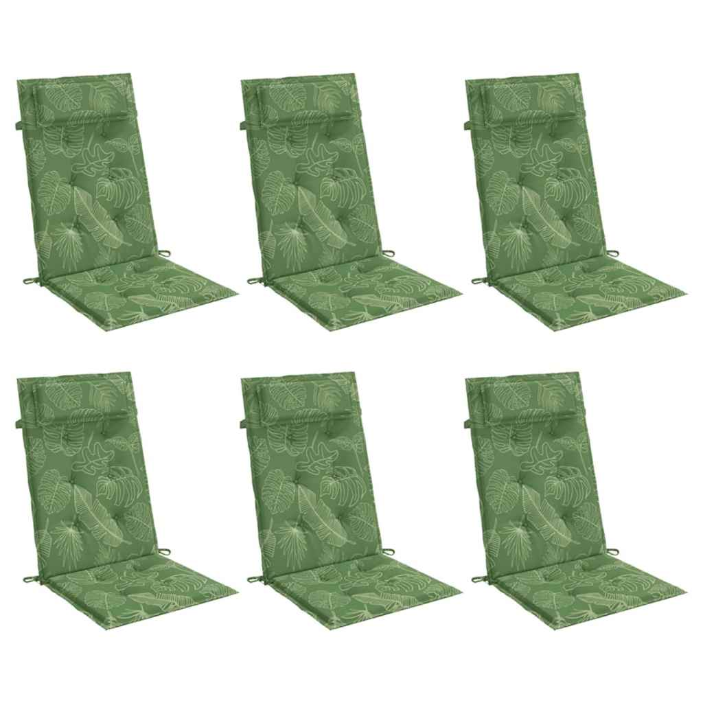 vidaXL Stoelkussens 6 st hoge rug bladpatroon oxford stof groen, foto 2