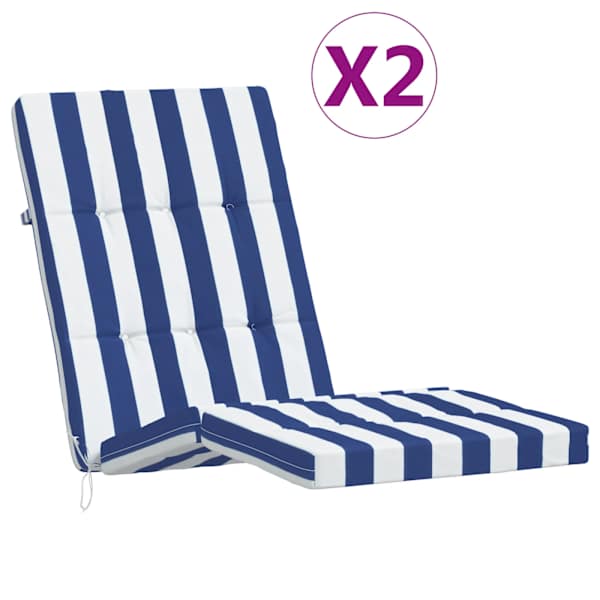 vidaXL terrassitooli istmepadjad 2 tk, sinise/valge triibuline, kangas