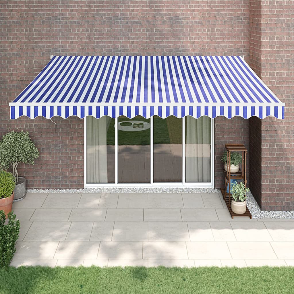 vidaXL Copertină retractabilă albastru/alb, 4,5x3 m, textil/aluminiu