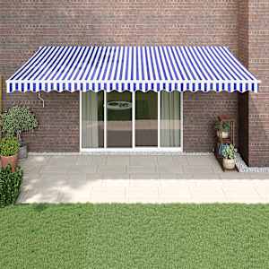 Zložljiva tenda modra in bela 5x3 m blago in aluminij