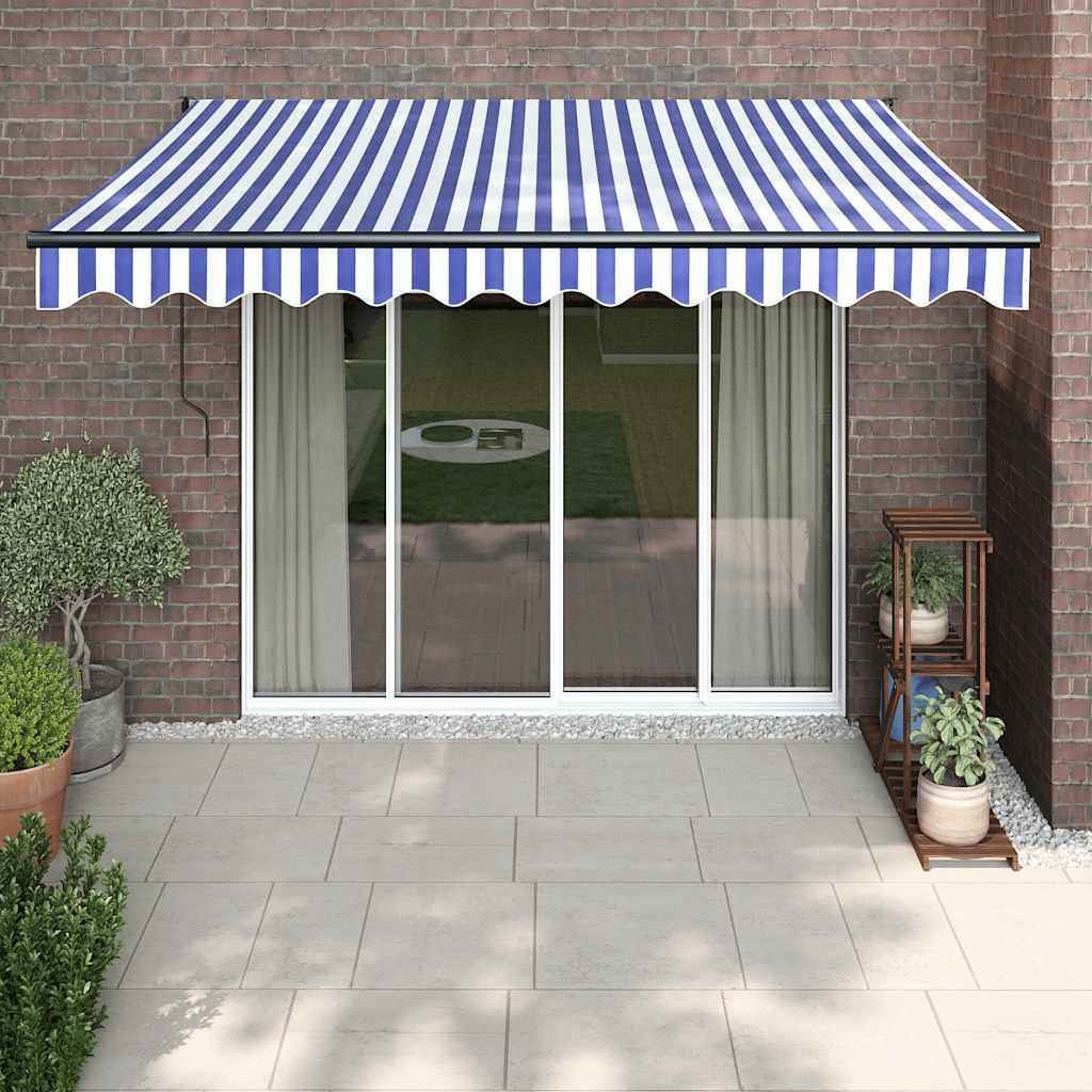Auvent rétractable bleu et blanc 3x2,5 m tissu et aluminium