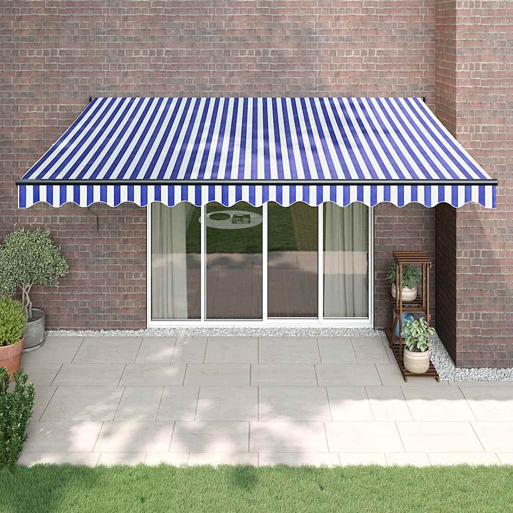 Auvent rétractable bleu et blanc 4,5x3 m tissu et aluminium