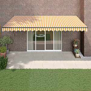 Zložljiva tenda rumena in bela 5x3 m blago in aluminij