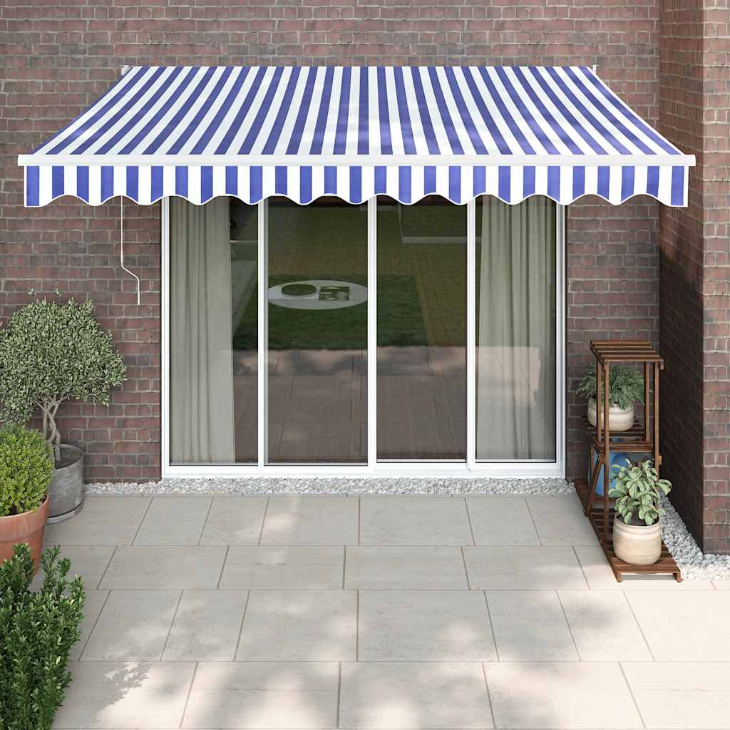 Auvent rétractable bleu et blanc 3,5x2,5 m tissu et aluminium