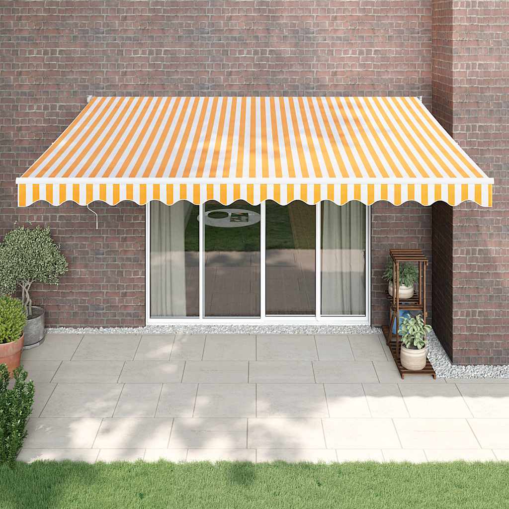 Auvent rétractable jaune et blanc 4x3 m tissu et aluminium