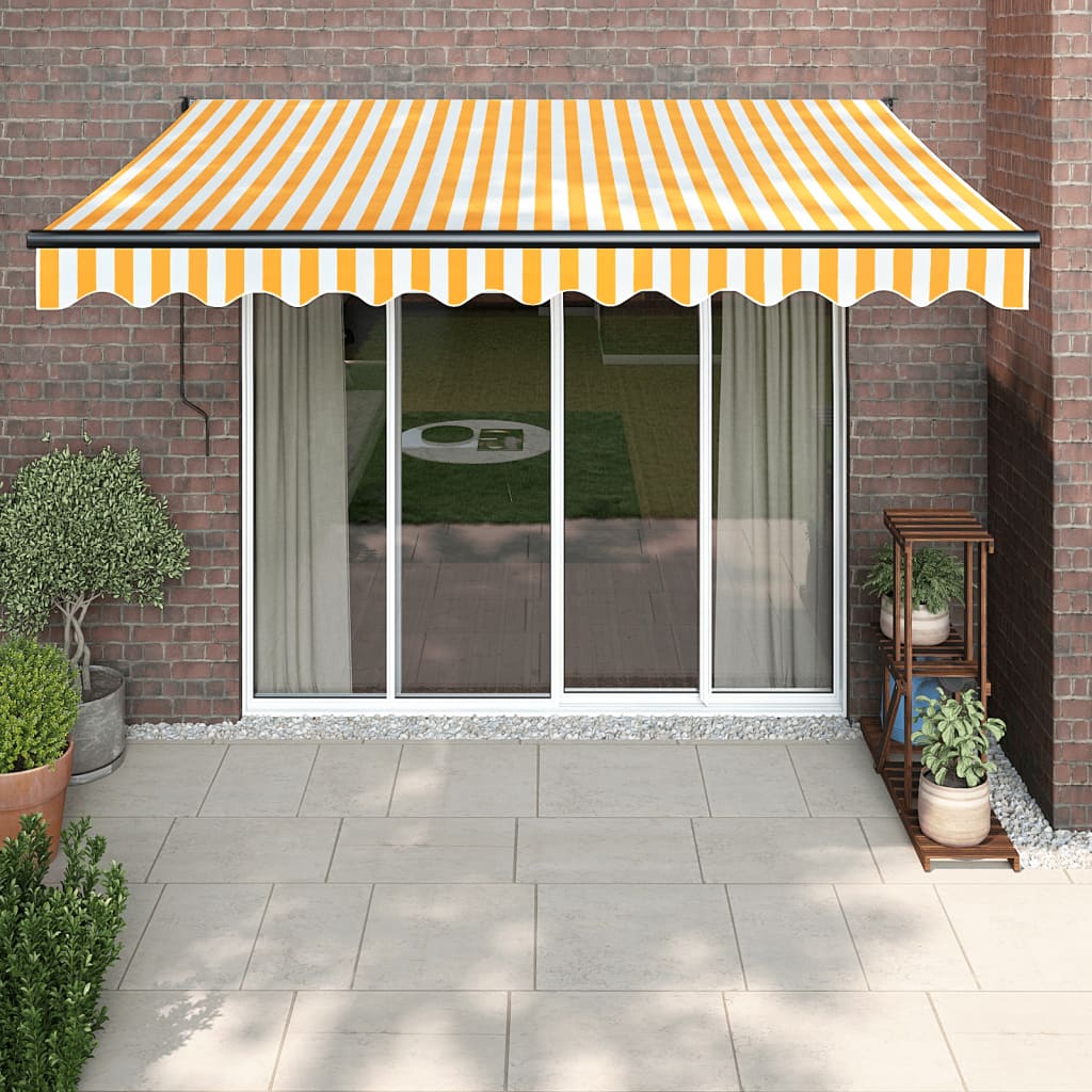 Auvent rétractable jaune et blanc 3x2,5 m tissu et aluminium