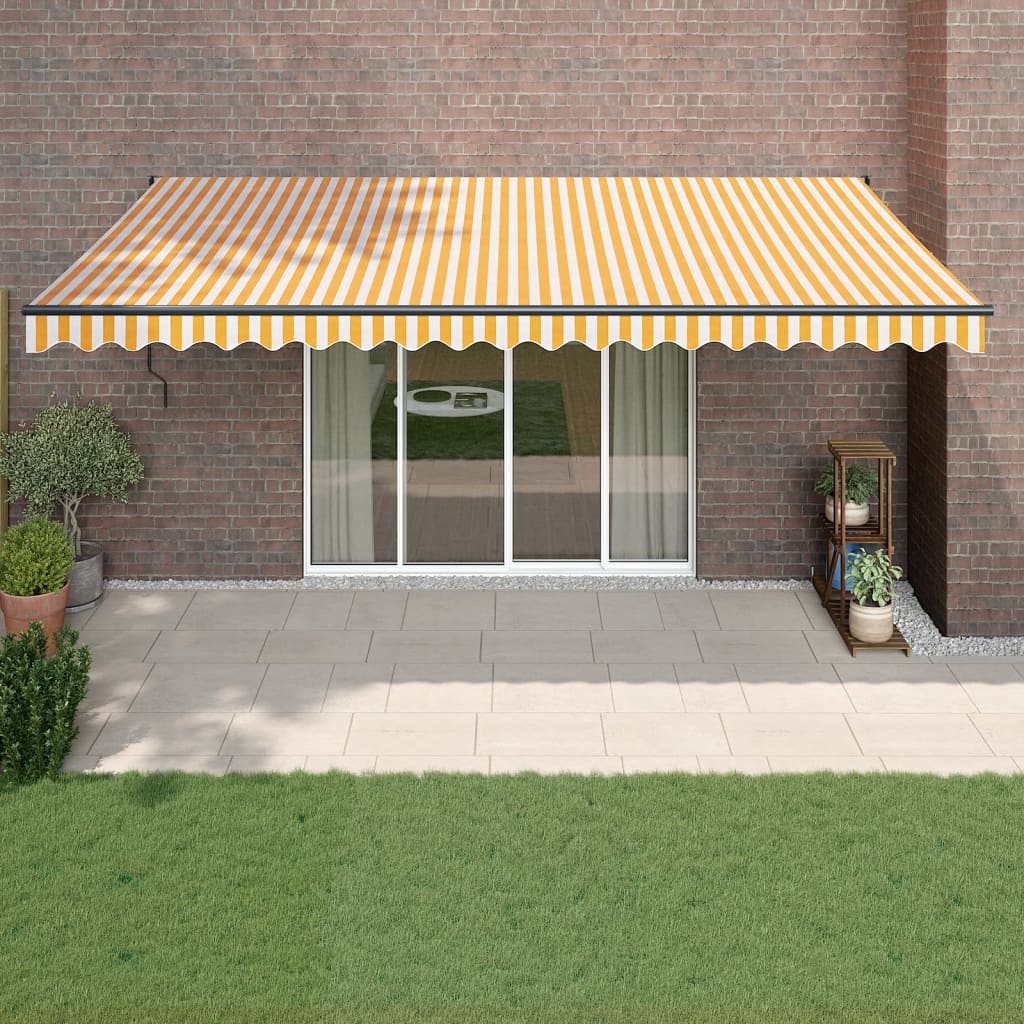 vidaXL Copertină retractabilă automată, galben și alb, 5x3 m