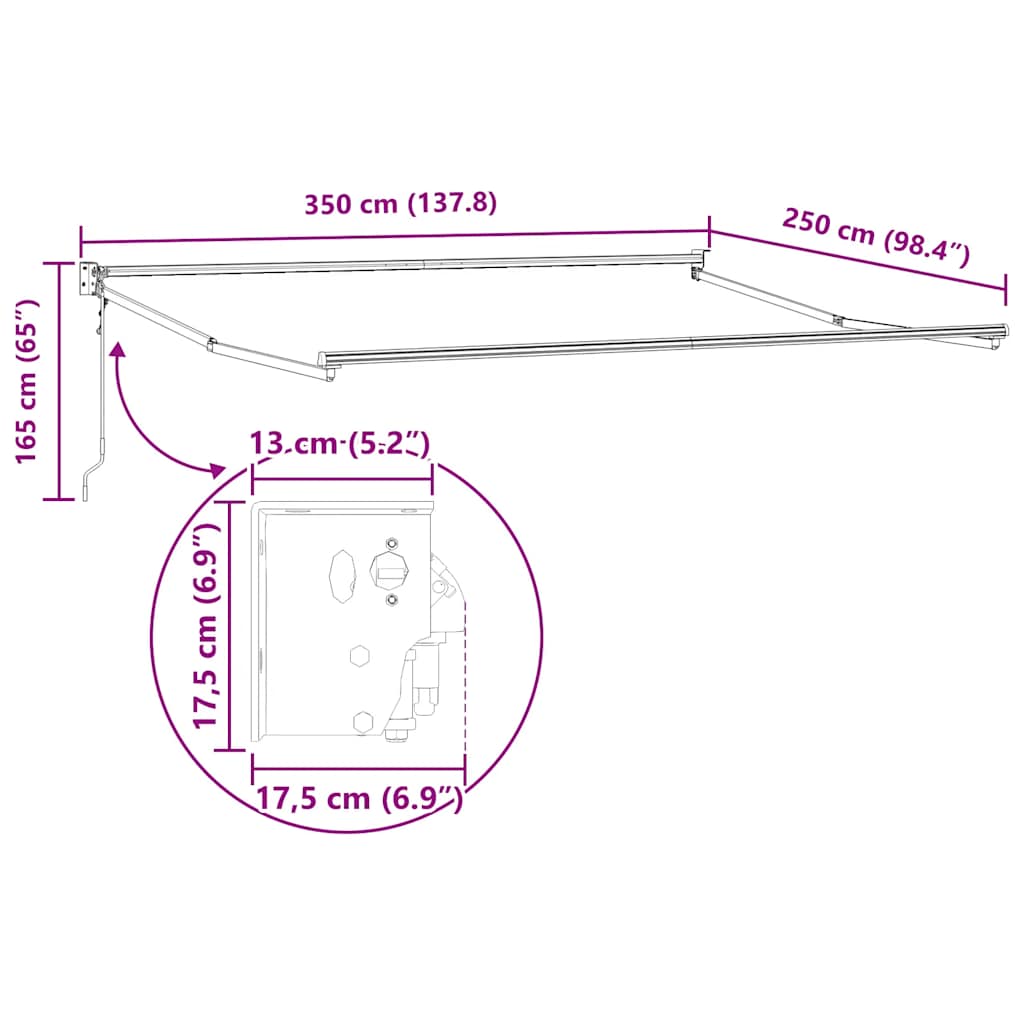 izvelkama markīze, automātiska, oranža, brūna, 3,5x2,5 m