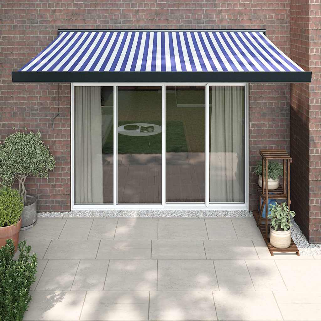 vidaXL Copertină retractabilă albastru/alb, 3x2,5 m, textil/aluminiu