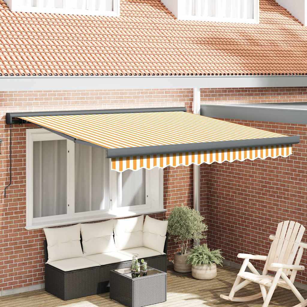Foldemarkise med manivél - 3 × 2,5 m, gul/hvid stribet stof og aluminium