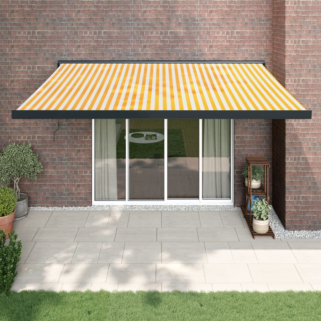 vidaXL Copertină retractabilă, galben/alb, 4,5x3 m, textil/aluminiu