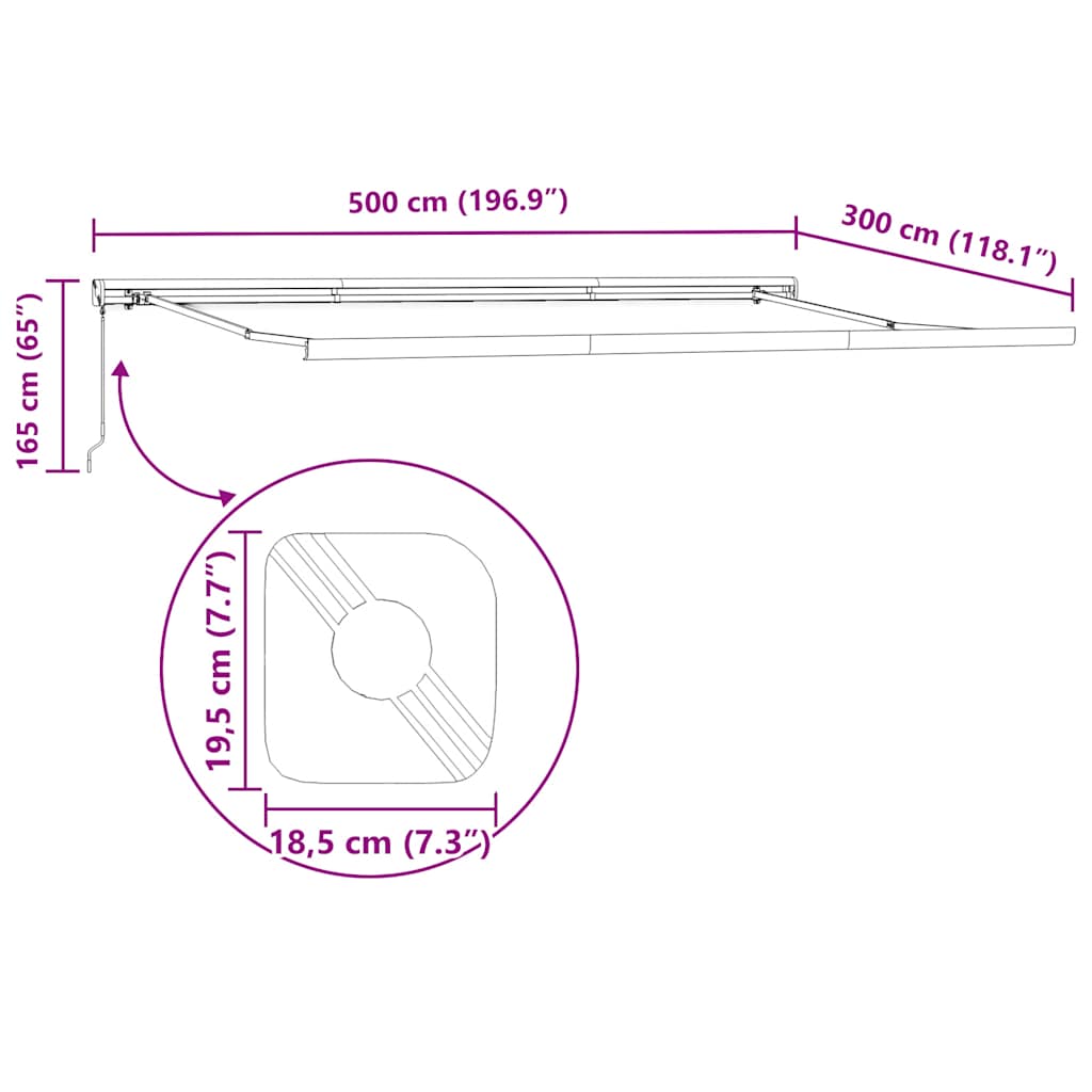 Retractable awning, yellow, white, 5X3 M, fabric, aluminum