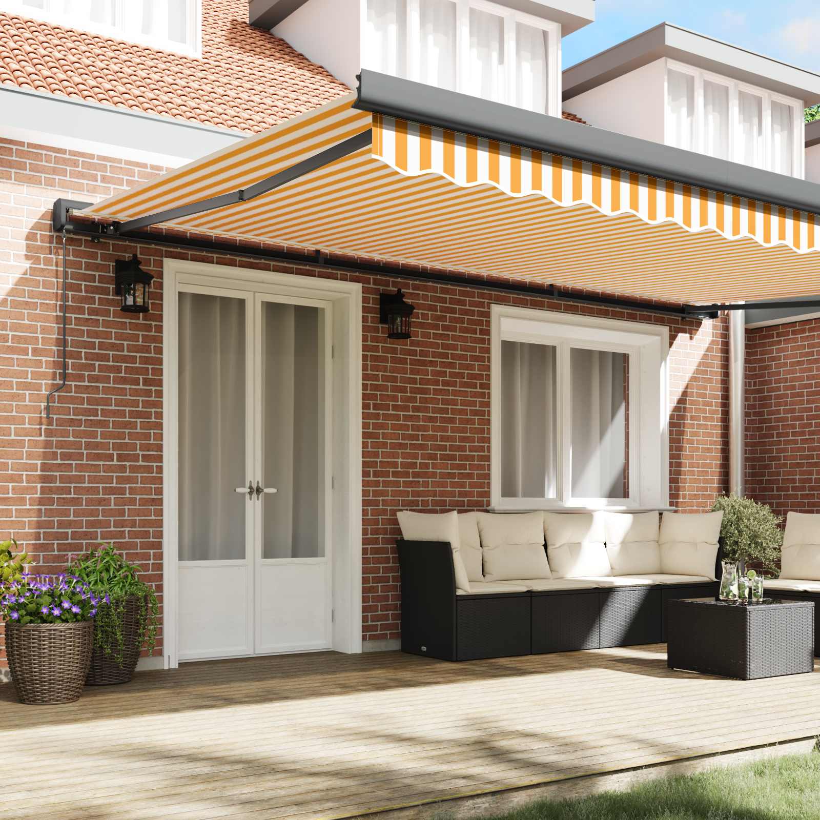 Zložljiva tenda rumena in bela 5x3 m blago in aluminij - slika 3