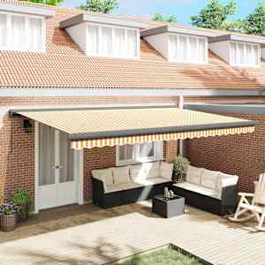 Zložljiva tenda rumena in bela 5x3 m blago in aluminij