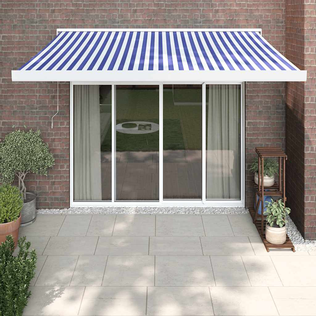 Auvent rétractable bleu et blanc 3x2,5 m tissu et aluminium
