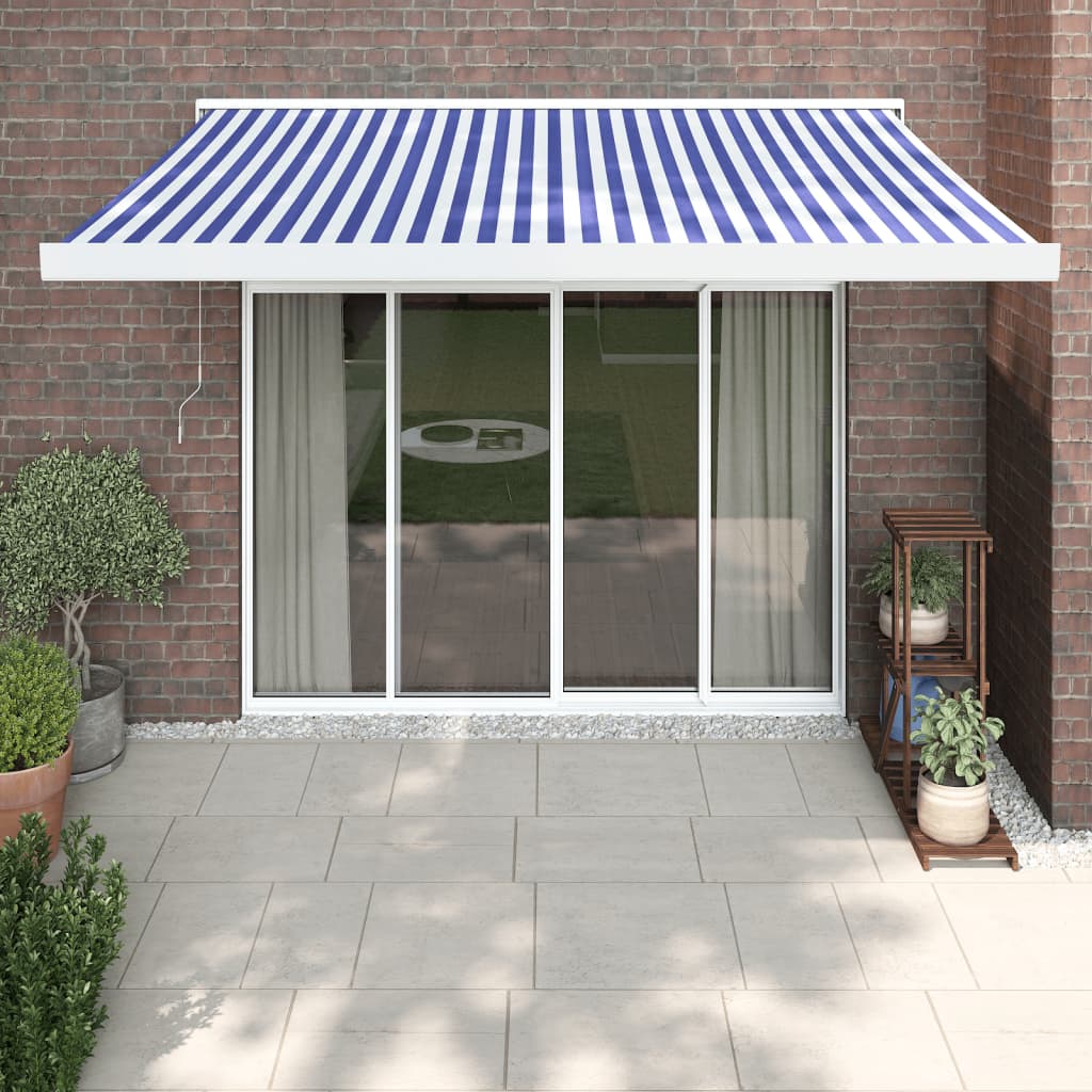 vidaXL Copertină retractabilă albastru/alb, 3x2,5 m, textil/aluminiu